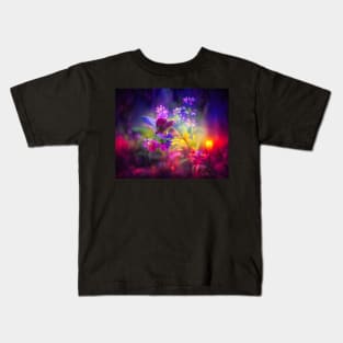 Dreamy abstract flowers and butterfly Kids T-Shirt